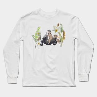 Biker cat with tropical forest Long Sleeve T-Shirt